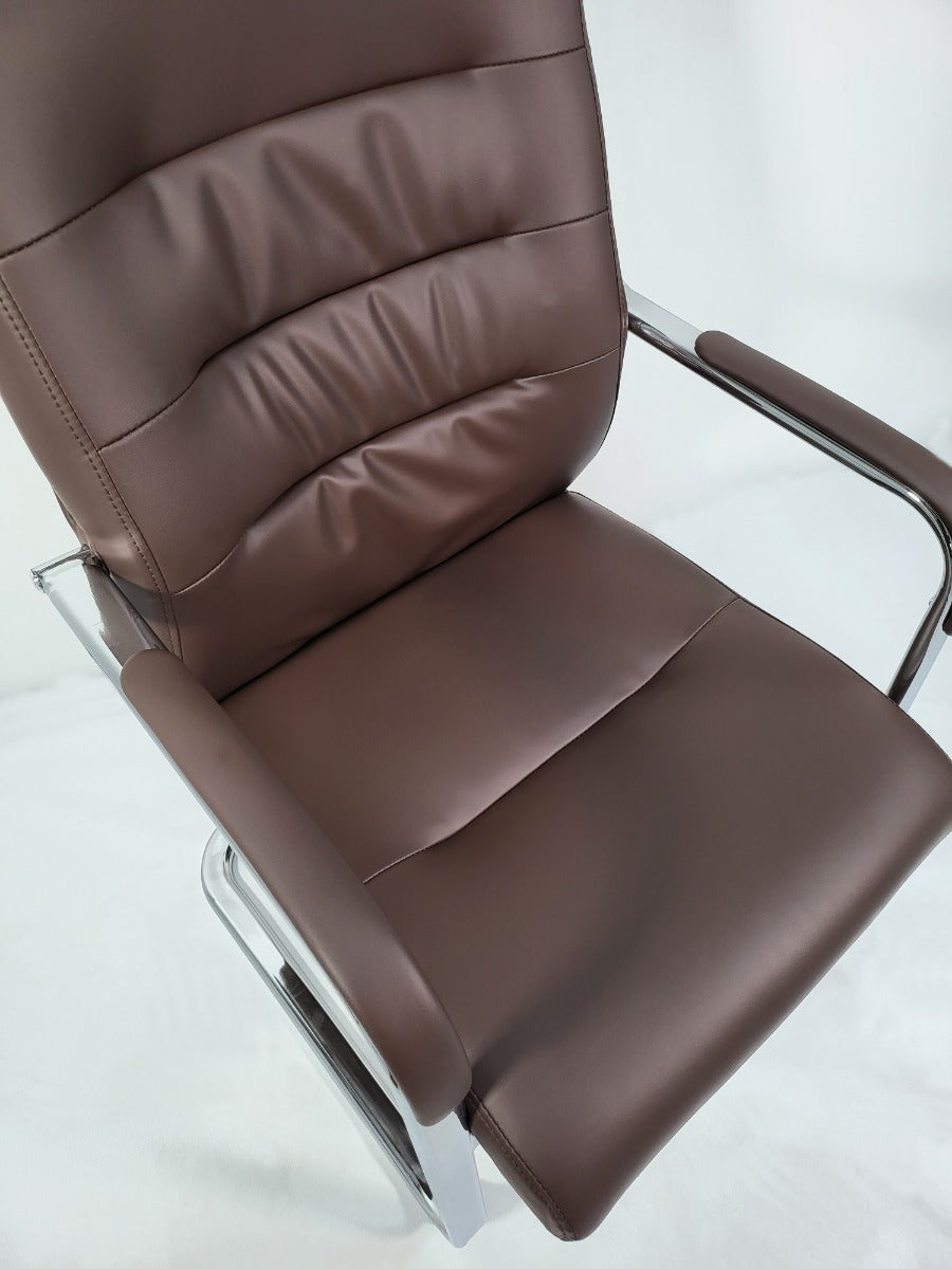 Modern Brown Leather Cantilever Visitor Chair - C019