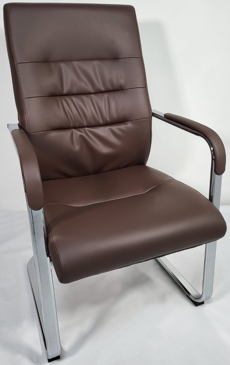 Modern Brown Leather Cantilever Visitor Chair - C019