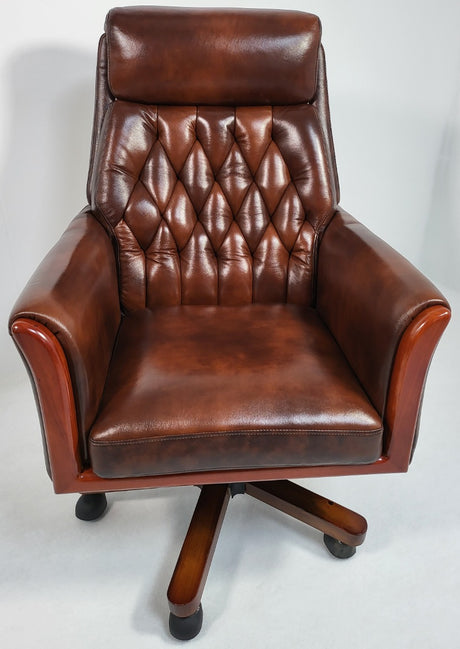 Traditional Genuine Hide Brown Leather Chesterfield Executive Office Chair - KW-6603