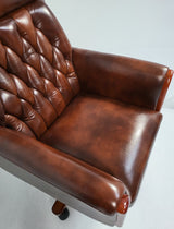 Traditional Genuine Hide Brown Leather Chesterfield Executive Office Chair - KW-6603