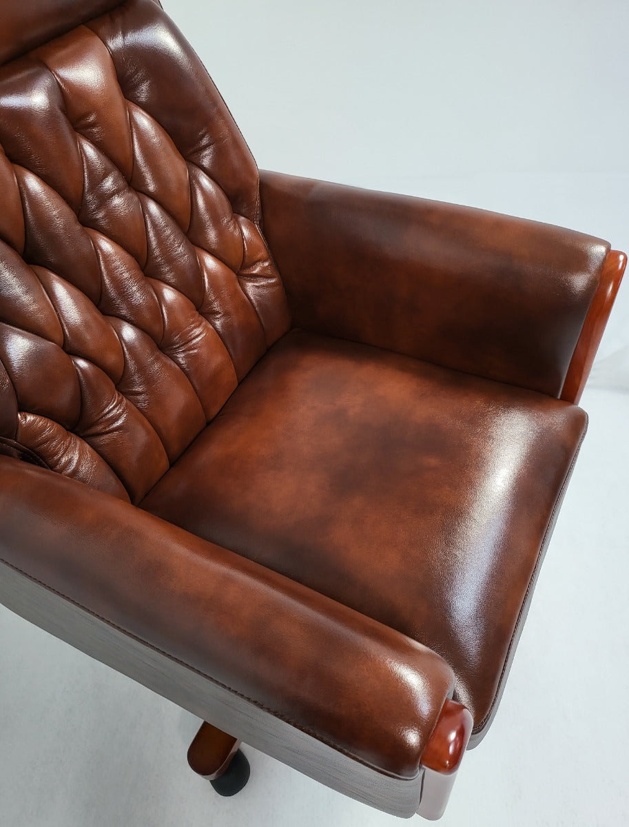 Traditional Genuine Hide Brown Leather Chesterfield Executive Office Chair - KW-6603