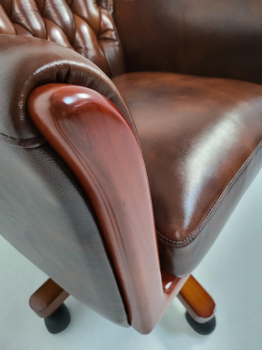 Traditional Genuine Hide Brown Leather Chesterfield Executive Office Chair - KW-6603