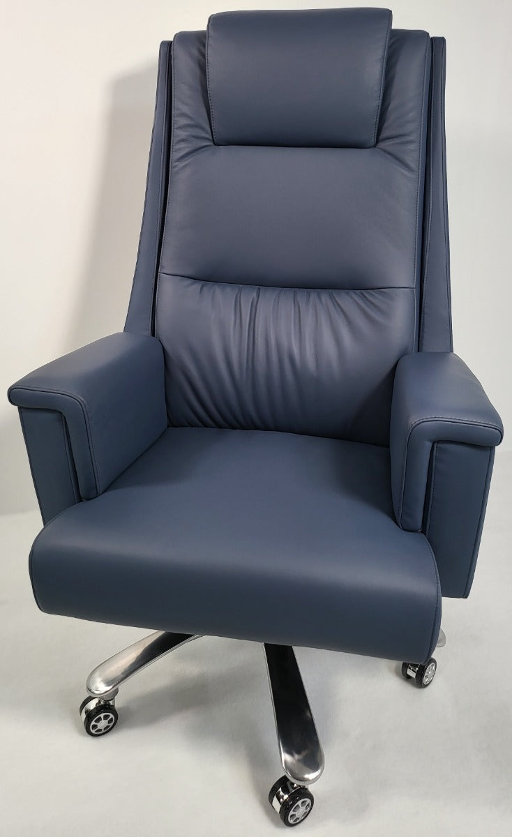 Genuine Hide Blue Leather High Back Executive Office Chair - KW-8618
