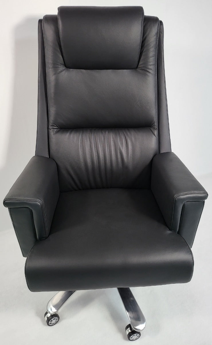 Genuine Hide Black Leather High Back Executive Office Chair - KW-8618