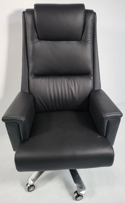 Genuine Hide Black Leather High Back Executive Office Chair - KW-8618
