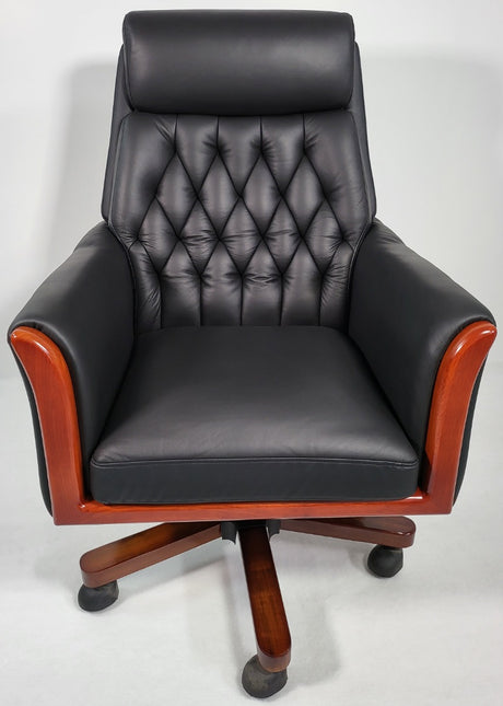 Traditional Genuine Hide Black Leather Chesterfield Executive Office Chair - KW-6603