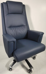 Genuine Hide Blue Leather High Back Executive Office Chair - KW-8618