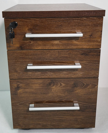 Dark Oak Three Drawer Lockable Pedestal - KW-XA-001