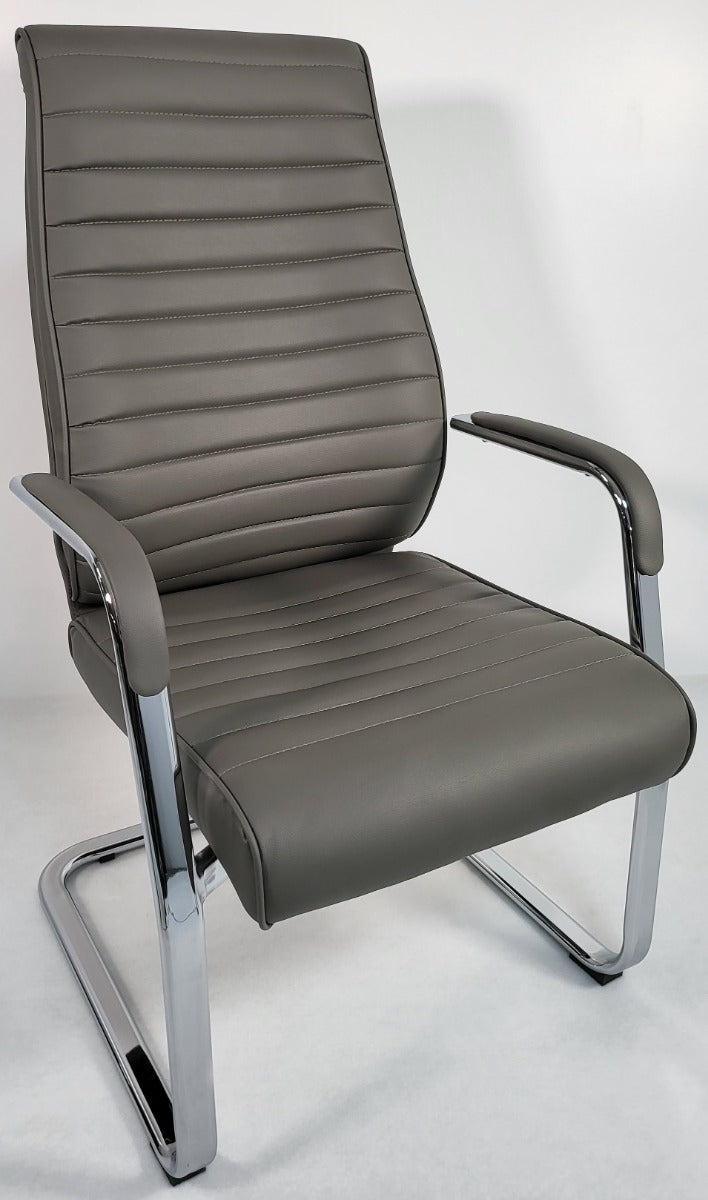 Modern Executive Grey Leather Cantilever Visitors Chair - 908B UK