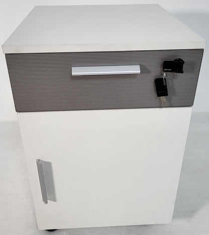White and Grey Stripe Mobile Pedestal - One Drawer and One Door - H0101