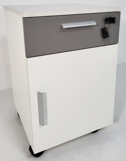 White and Grey Stripe Mobile Pedestal - One Drawer and One Door - H0101