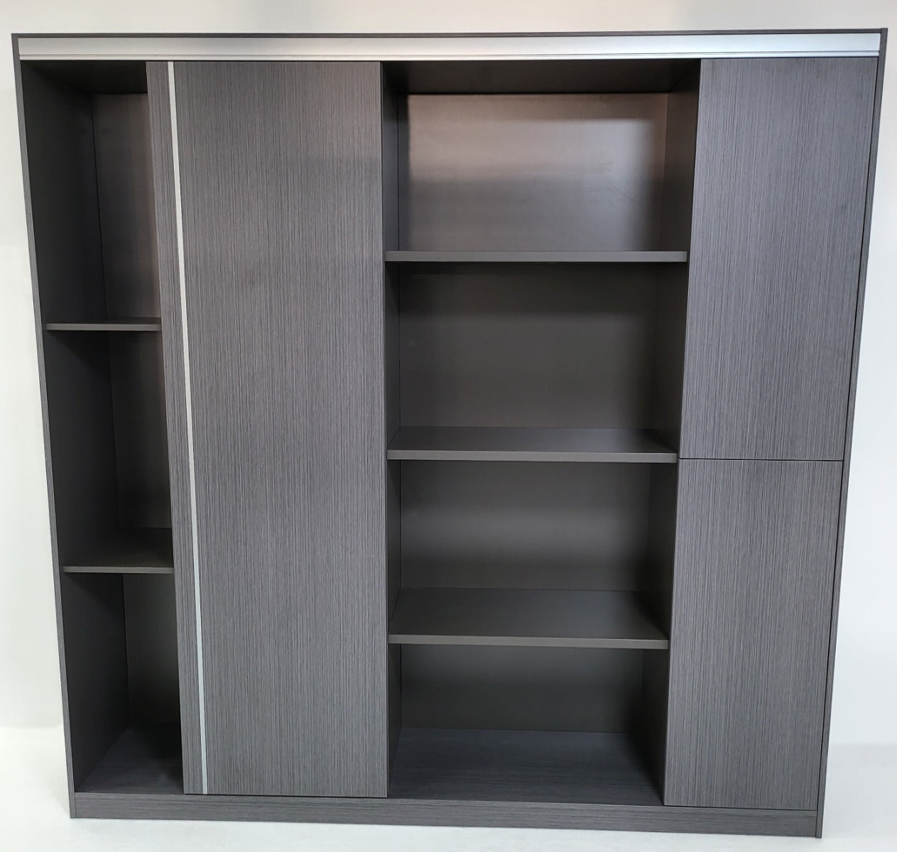 Large Grey Oak Fixed Shelf Bookcase with Metallic Trim - 2000mm - DGWK-S0120