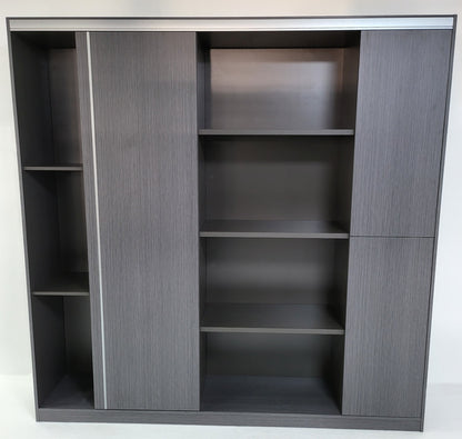 Large Grey Oak Fixed Shelf Bookcase with Metallic Trim - 2000mm - DGWK-S0120