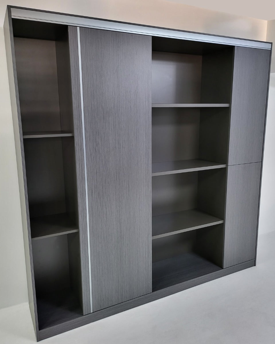 Large Grey Oak Fixed Shelf Bookcase with Metallic Trim - 2000mm - DGWK-S0120
