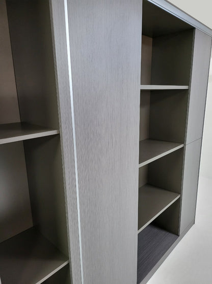 Large Grey Oak Fixed Shelf Bookcase with Metallic Trim - 2000mm - DGWK-S0120