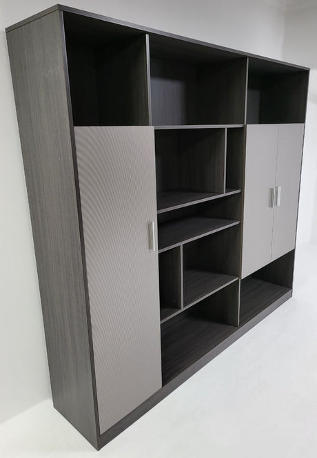 Modern Large Grey Oak Fixed Shelf Bookcase - 2000mm - S0128