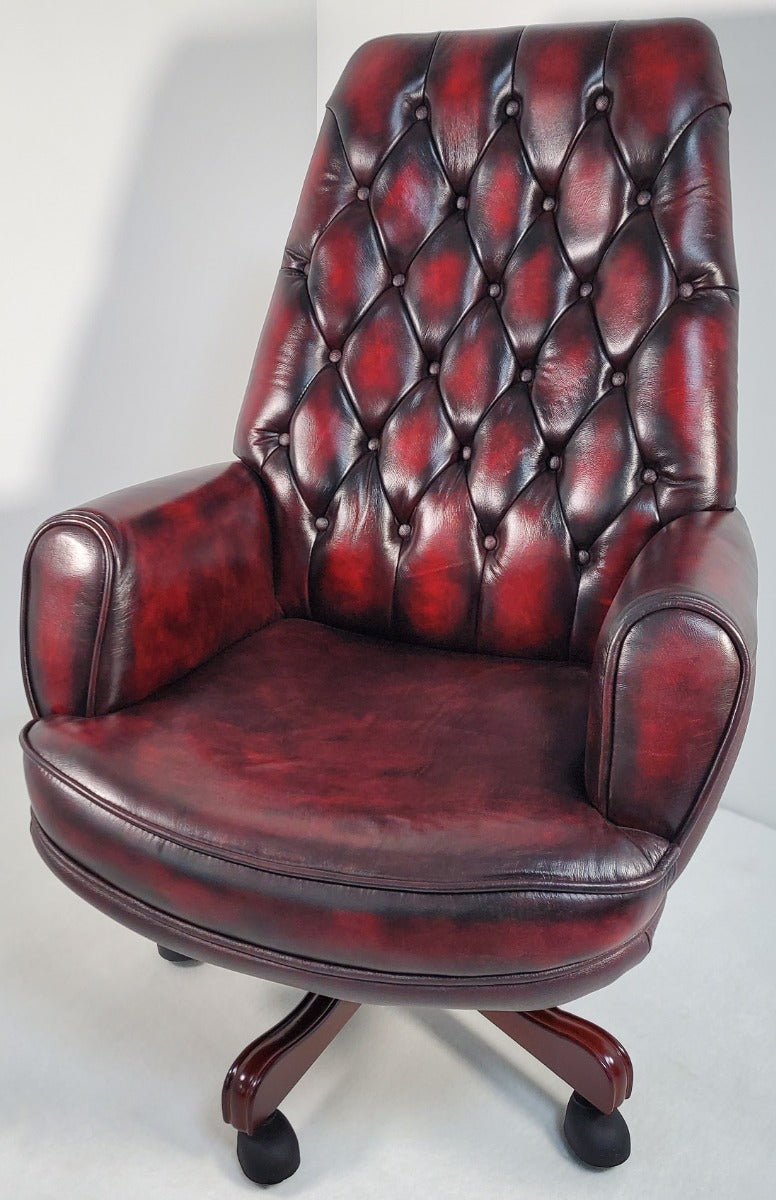 Traditional Burgundy Genuine Leather Chesterfield Office Chair -  A1023