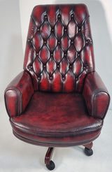 Traditional Burgundy Genuine Leather Chesterfield Office Chair - A1023