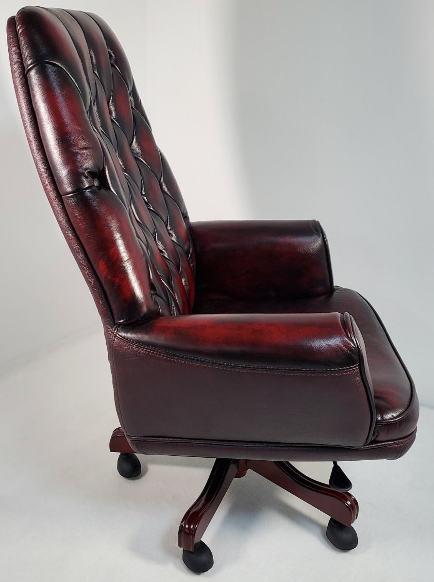 Traditional Burgundy Genuine Leather Chesterfield Office Chair - A1023