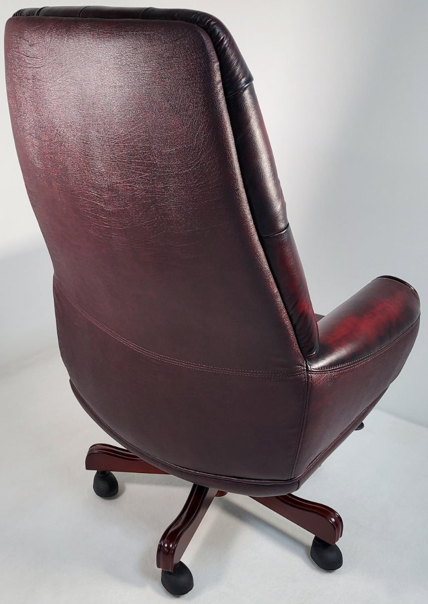 Traditional Burgundy Genuine Leather Chesterfield Office Chair - A1023