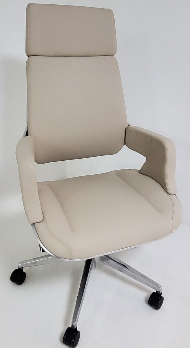 Contemporary Modern Ivory Leather Office Chair with Silver Shell - B58 ...