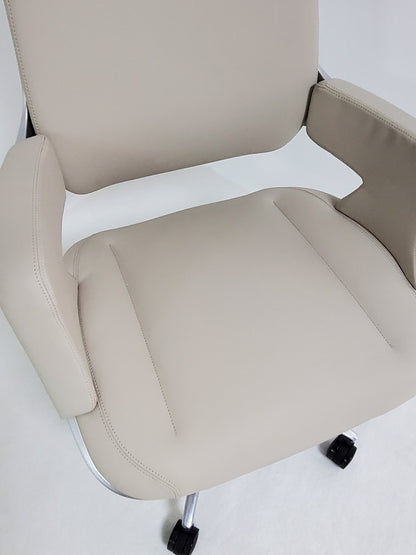 Contemporary Modern Ivory Leather Office Chair with Silver Shell -  B585