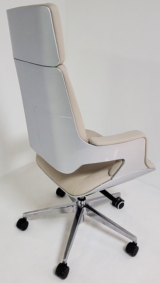 Contemporary Modern Ivory Leather Office Chair with Silver Shell - B585