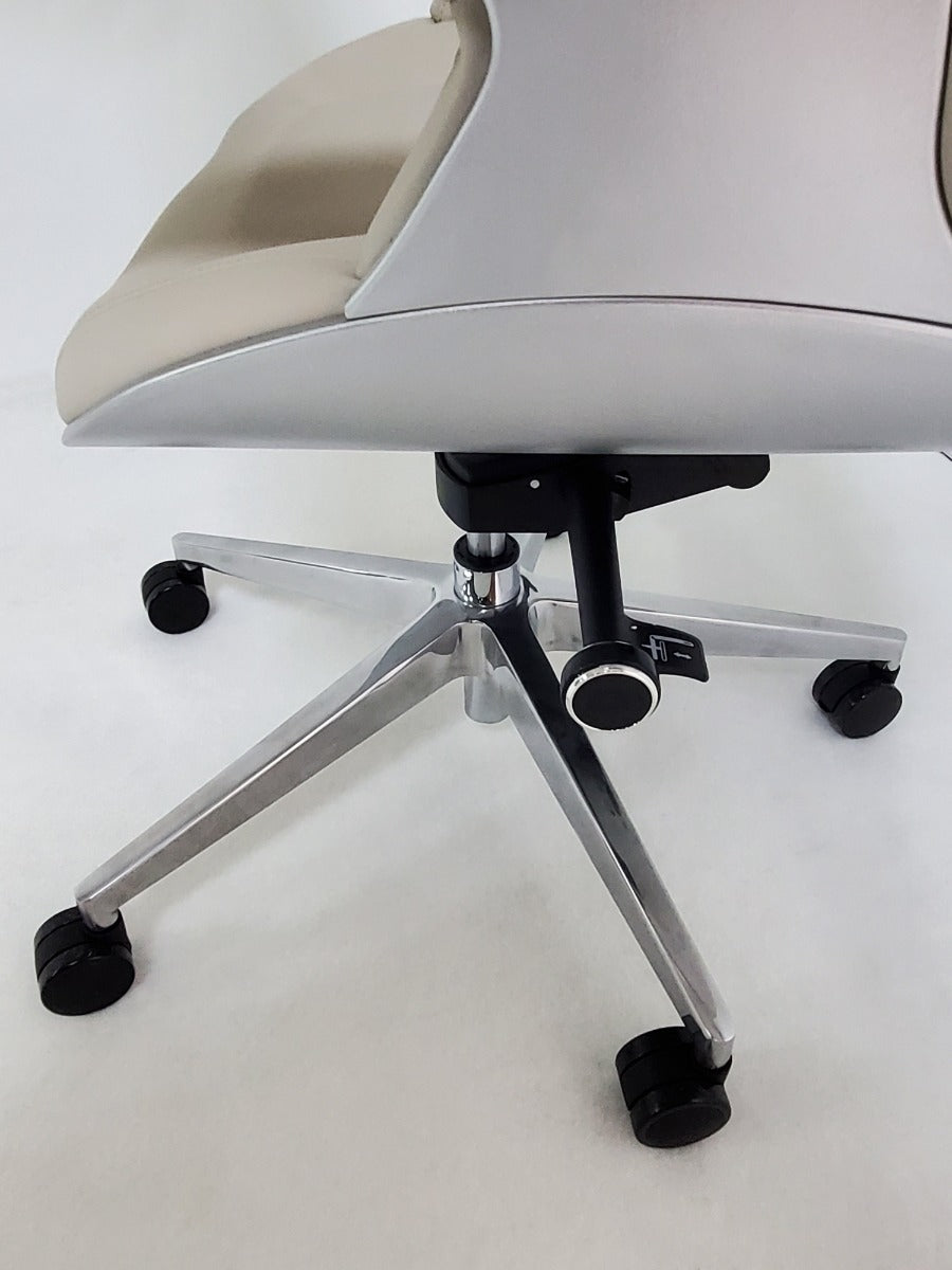 Contemporary Modern Ivory Leather Office Chair with Silver Shell -  B585
