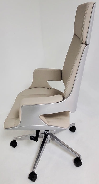 Contemporary Modern Ivory Leather Office Chair with Silver Shell -  B585