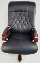 Genuine Leather Black Executive Office Chair with Walnut Arms - A616