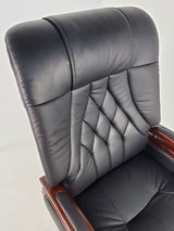 Genuine Leather Black Executive Office Chair with Walnut Arms - A616