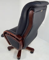 Genuine Leather Black Executive Office Chair with Walnut Arms - A616