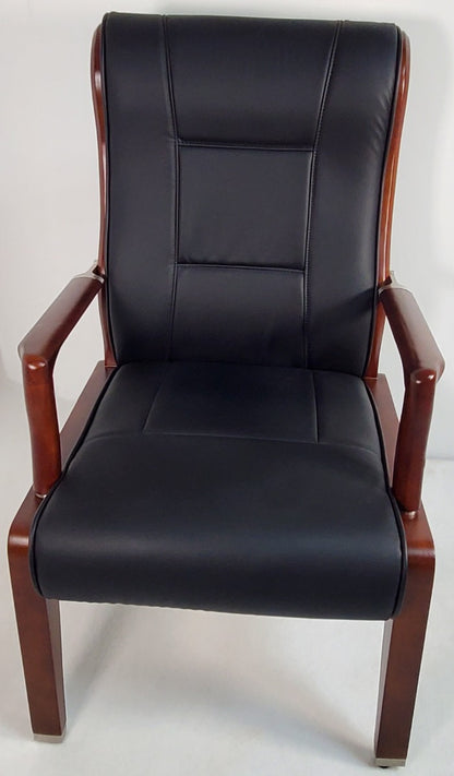Luxury Black Leather Visitor Chair with Walnut Frame - 549
