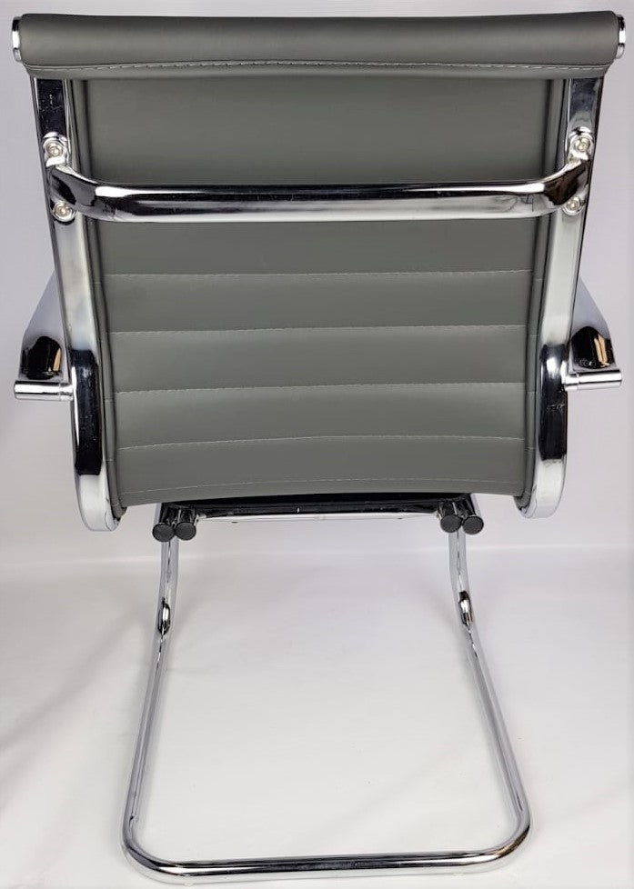 Contemporary Eames-Style Cantilever Visitor Chair in Grey Leather - HB-E13