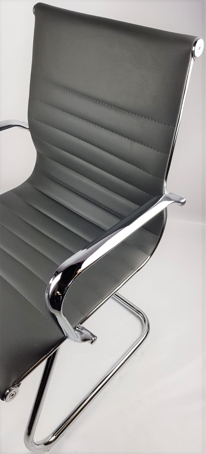 Contemporary Eames-Style Cantilever Visitor Chair in Grey Leather - HB-E13