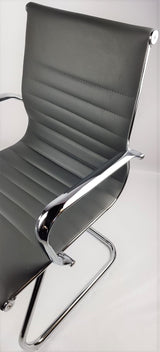 Modern Grey Leather Eames Style Cantilever Visitor Chair - HB-E13