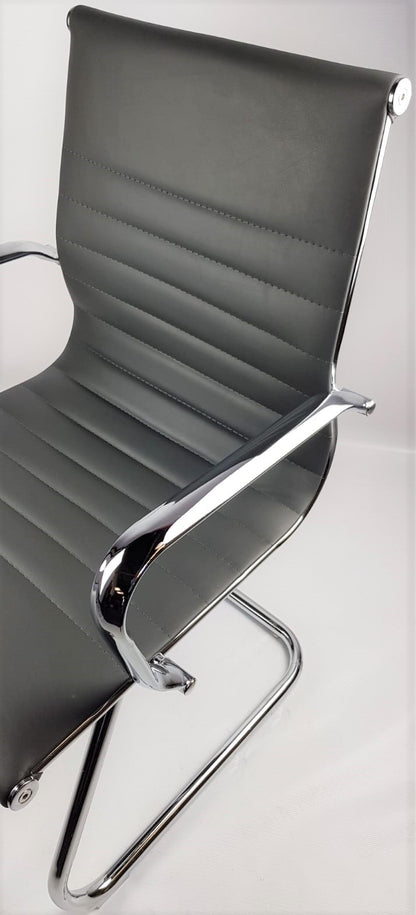 Contemporary Eames-Style Cantilever Visitor Chair in Grey Leather - HB-E13