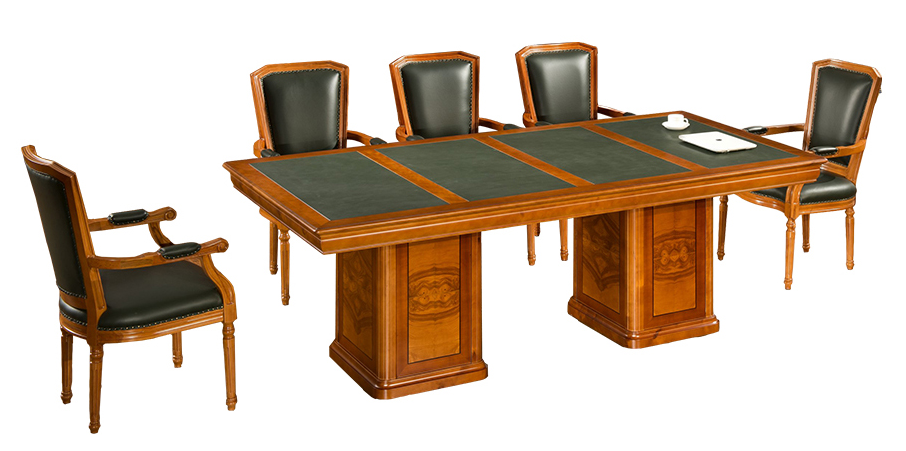Solid Wood Executive Meeting Room Boardroom Table with Green Leather Top 2400mm MET 0806
