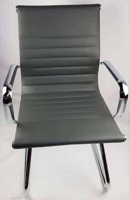 Contemporary Eames-Style Cantilever Visitor Chair in Grey Leather - HB-E13