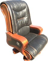 Luxury Black Leather Executive Office Chair with Walnut Curved Arms - CHA-688