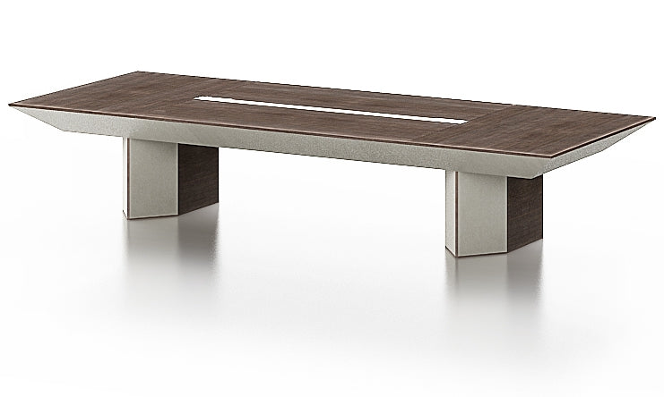 Large Boardroom Table in Chocolate Walnut and Ivory Leather - All Sizes from 3000mm to 5000mm Available - T06T38