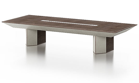 Large Boardroom Table in Chocolate Walnut and Ivory Leather - All Sizes from 3000mm to 5000mm Available - T06T38
