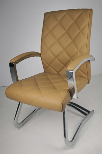 EX SHOWROOM - Pair of Quilted Beige Leather Stylish Cantilever Visitors Chair - ZV-B217