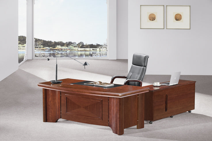 Walnut Executive Curvy Office Desk with Pedestal and Return - DSK-70202U