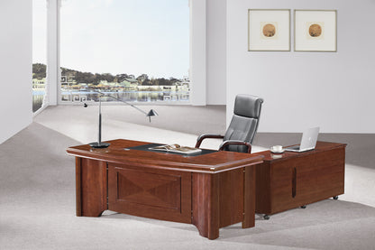 Walnut Executive Curvy Office Desk with Pedestal and Return - 1800mm or 2000mm - 70202U