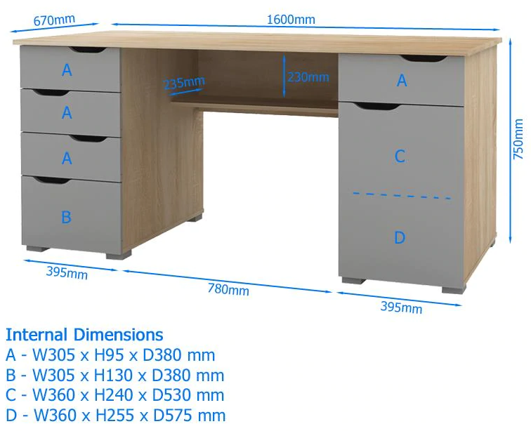 Kentucky Home Office Desk - White, Light Oak & Dark Oak