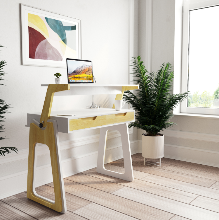 Palmer Oak & White Adjustable Sit Stand Home Office Desk