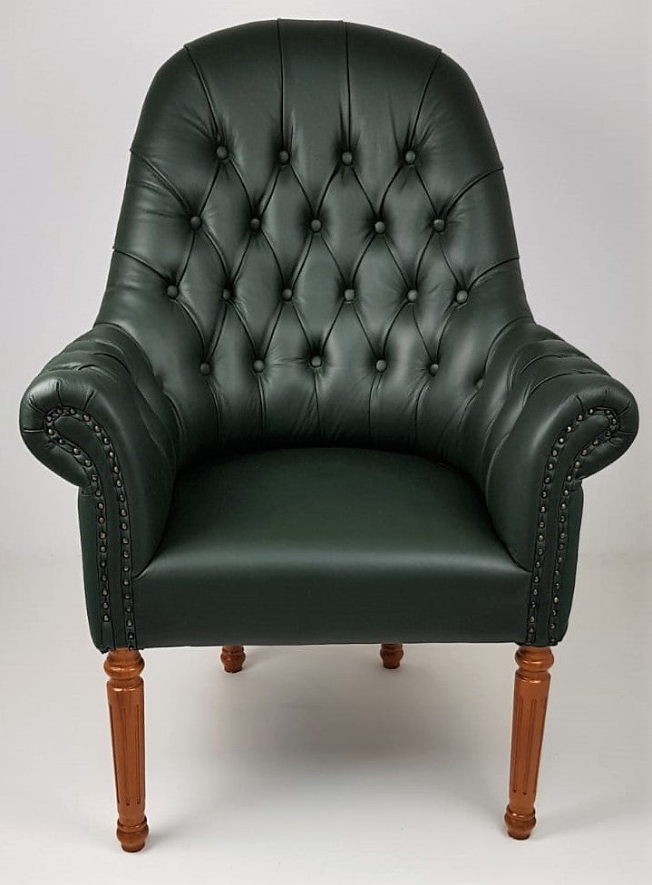 Solid Wood Frame Real Leather Chesterfield Visitor Chair