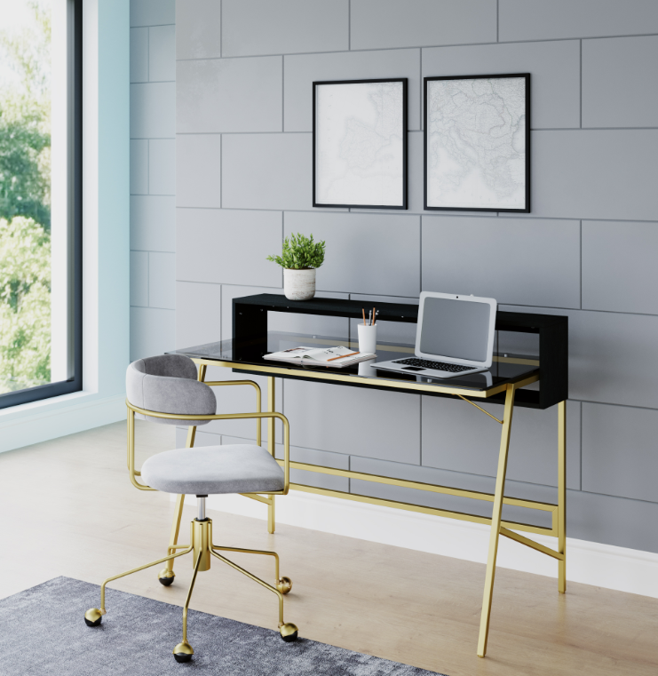 Morgan Black & Gold Glass Home Office Desk