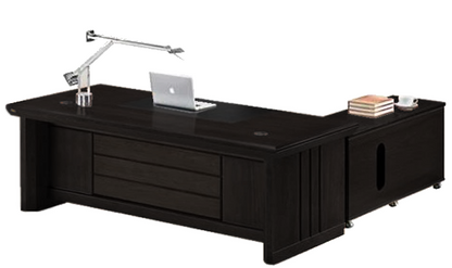 Black Ash Real Wood Veneer Executive Office Desk With Styled Panels and Pedestal and Return - 1600mm or 1800mm - U5C161